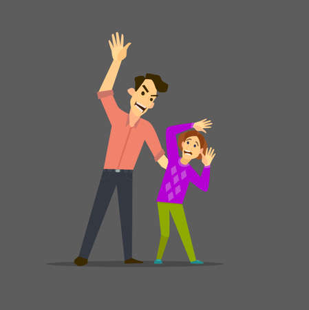 Father Hitting Young Daughter.Social problem. Family violence.のイラスト素材