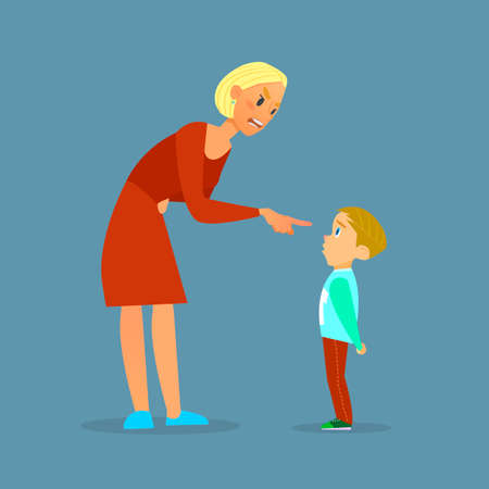 Scold children.The mother scolds the poor boy.illustration of flat design.のイラスト素材