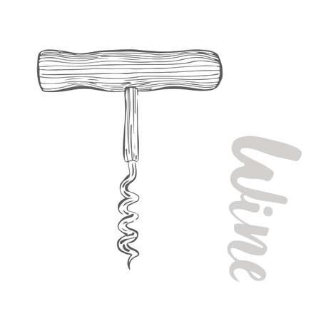 Corkscrew. The wine illustration in sketch style. Vector illustration on isolated background . Classic alcoholic beverage. Design for web, info graphics.のイラスト素材