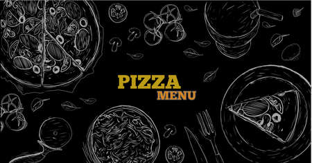 Pizza design template. Handwritten sketch. Vector illustration. Black ear, on isolated background. Gluten food ingredient engraving retro style.のイラスト素材