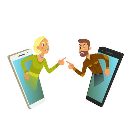 Young Caucasian couple arguing on white background.Vector illustration of a flat .のイラスト素材