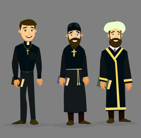 Orthodox priest and a Muslim Imam. Vector illustration in a flat style.のイラスト素材