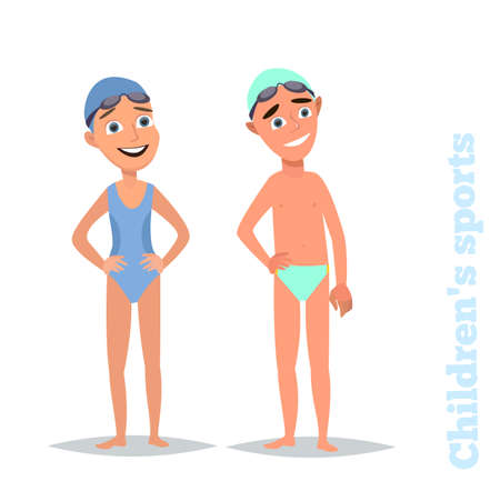 Young swimmers .Kids sport. Vector illustration in flat style.のイラスト素材