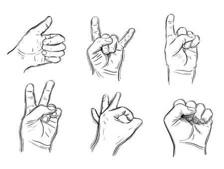 Hand collection - vector line illustrationのイラスト素材