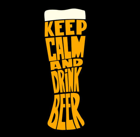 Conceptual handwritten phrase- Keep calm and drink beer. Hand drawn tee graphic. Typographic print poster. T shirt hand lettered calligraphic design. Vector illustration.のイラスト素材