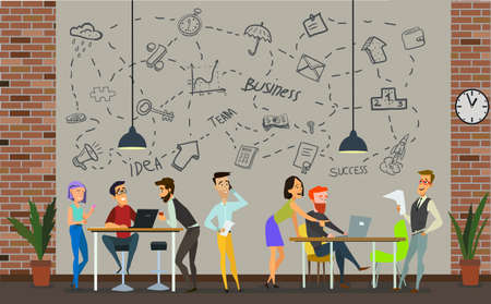 Business characters in the working environment. Vector Illustration of a flat design.のイラスト素材