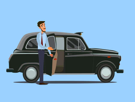 Taxi driver.Vector illustration in flat style. Taxi driver concept.のイラスト素材