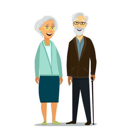 Elderly couple holding hands. Vector illustration in cartoon styleのイラスト素材