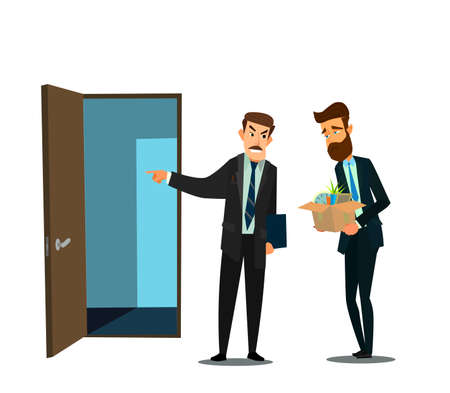 Fired office worker and boss. Vector illustration in flat design style cartoon.のイラスト素材