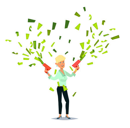 Successful Businessman And Woman Throwing Money. Vector illustration in cartoon style.のイラスト素材