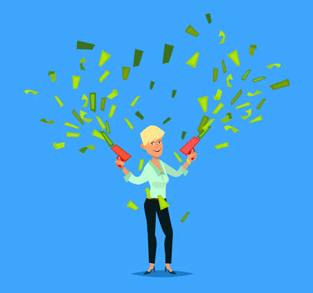 Successful Businessman And Woman Throwing Money. Vector illustration in cartoon style.のイラスト素材