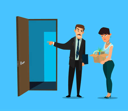 Fired office worker and boss. Vector illustration in flat design style cartoon.のイラスト素材