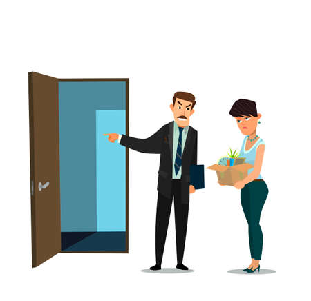 Fired office worker and boss. Vector illustration in flat design style cartoon.のイラスト素材