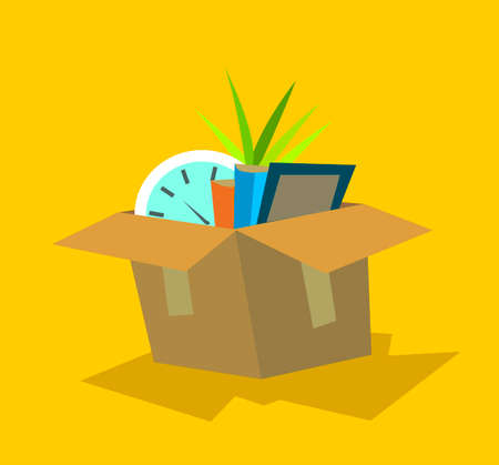 Getting fired. a box of his things office worker. Vector illustration in a flat style.のイラスト素材
