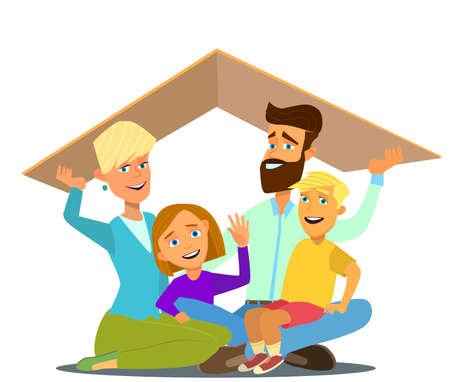 Concept of the home of a young happy family. Vector illustration in cartoon style.のイラスト素材
