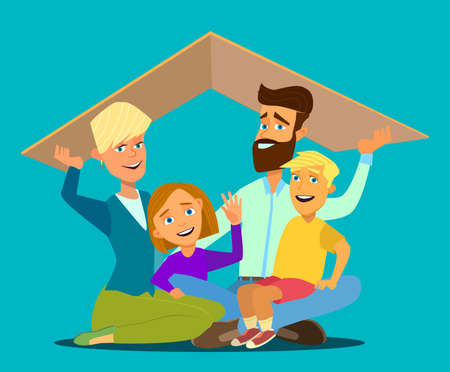 Concept of the home of a young happy family. Vector illustration in cartoon style.のイラスト素材