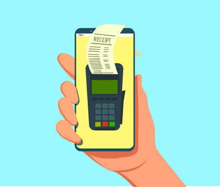 Online payment on computer vector illustration, flat cartoon big pay bill tax via credit card and laptop pc concept. Vector stock illustration.の写真素材