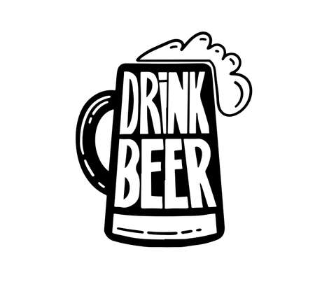 Conceptual handwritten phrase- Keep calm and drink beer. Hand drawn tee graphic. Typographic print poster. T shirt hand lettered calligraphic design. Vector illustration.のイラスト素材