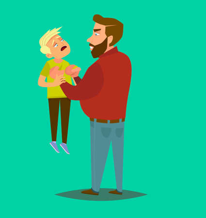 A father beats his children. the concept of violence and abuse. Vector illustration in cartoon style.のイラスト素材
