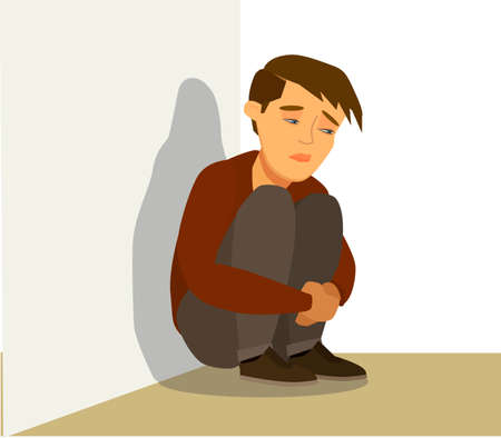 Concept of bullied school boy. Vector illustration in cartoon style.のイラスト素材