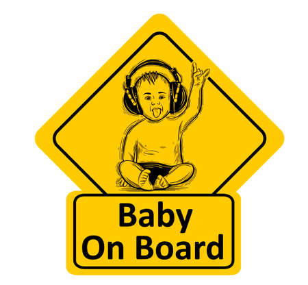 Baby On Board. The sticker on the back window of the car. Children vector illustration with text.のイラスト素材