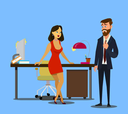 A love affair at work. A beautiful Secretary seduces a businessman. Seduction. Successful business team.のイラスト素材