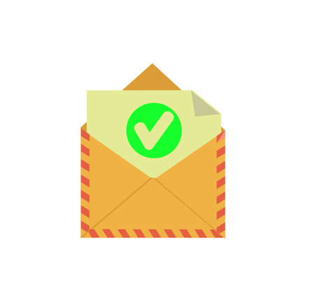 Opened envelope and document with green check mark line icon.のイラスト素材