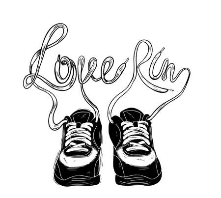 Running quote. Hand drawn vintage illustration with hand lettering. This illustration can be used as a print on t-shirts and bags, stationary or as a poster.のイラスト素材