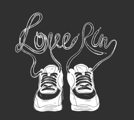Running quote. Hand drawn vintage illustration with hand lettering. This illustration can be used as a print on t-shirts and bags, stationary or as a poster.のイラスト素材