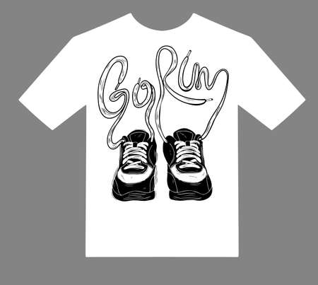 Running quote. Hand drawn vintage illustration with hand lettering. This illustration can be used as a print on t-shirts and bags, stationary or as a poster.のイラスト素材