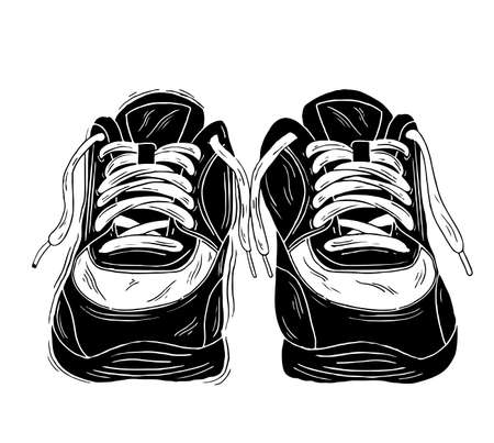 Sneakers. Hand drawn vintage illustration. This illustration can be used as a print on t-shirts and bags, stationary or as a poster.のイラスト素材