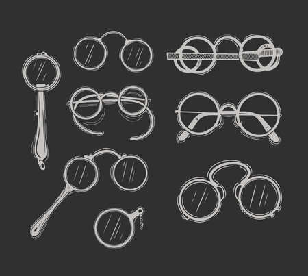 Retro Party set - Sunglasses, lips, mustaches Vector hand-drawn illustration.のイラスト素材