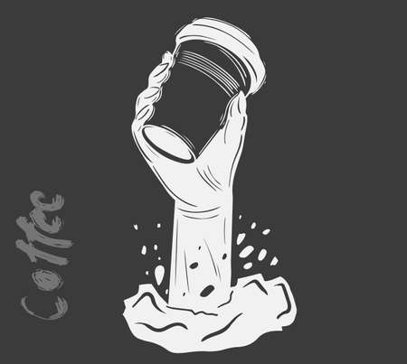Zombie hand with a Cup of coffee. Happy Halloween card. This illustration is a Halloween theme.のイラスト素材