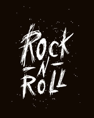 Rock and roll - hand drawn inspiration quote. Calligraphic hand drawn lettering vector poster. For poster, banner, postcard, motivator or part of your design.のイラスト素材