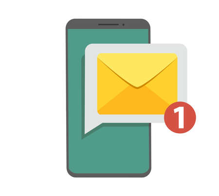 Notification of unread emails. New message on the smartphone screen. Vector illustration in flat style.のイラスト素材