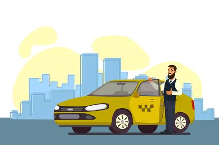 Cabbie. Taxi driver. Vector illustration in flat style. The concept of a taxi driver.のイラスト素材
