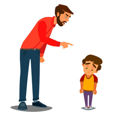 Scold children.Father scolding unhappy boy.Vector illustration of a flat design.のイラスト素材