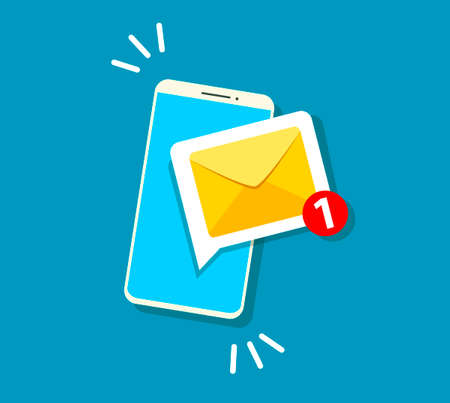 Unread email notification. New message on the smartphone screen. Vector illustration.のイラスト素材