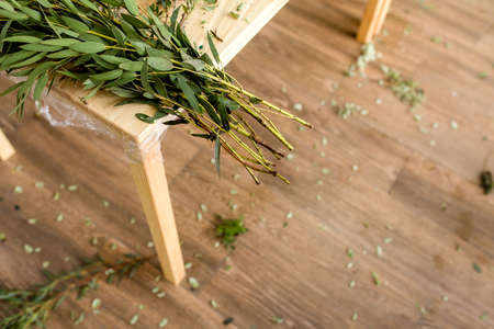 Fresh green and purple kale in a wooden