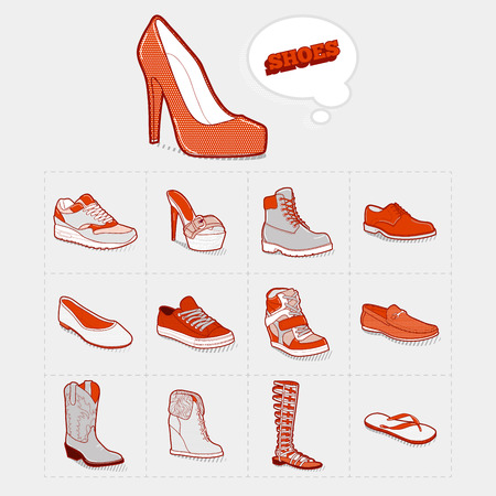 Vector illustration. Icon collection of shoesのイラスト素材
