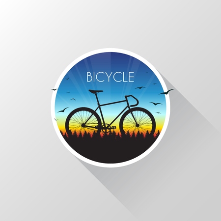 Silhouette of bicycle on nature at sunset. Vector illustration EPS10.のイラスト素材