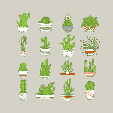 Set icons cacti. Style Hand drawing. Vector illustration EPS10.のイラスト素材