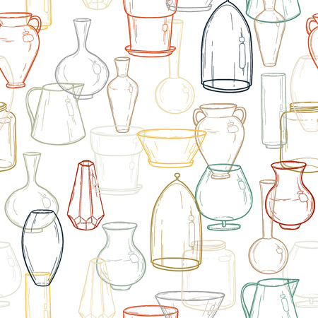 Seamless background with silhouettes of vases. Hand drawing. Vector illustration EPS10.のイラスト素材