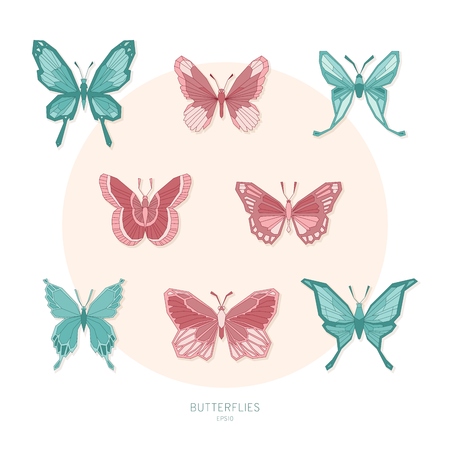 Set colored butterflies geometric shapes. Vector illustration EPS10.のイラスト素材