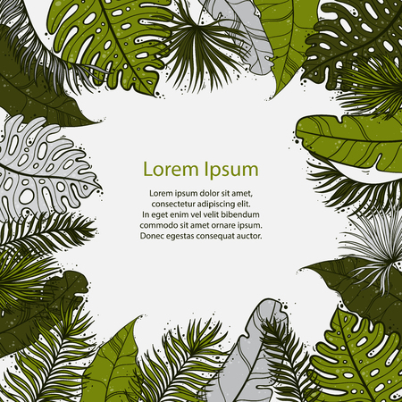 Palm Sunday Christian feast holiday. Tropical jungle tree palm green leaves border frame template. Text placeholder. Vector design illustration.のイラスト素材