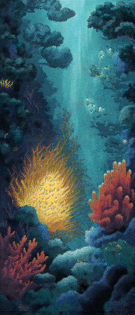 Underwater scene with corals and starfish. Digital painting.の素材