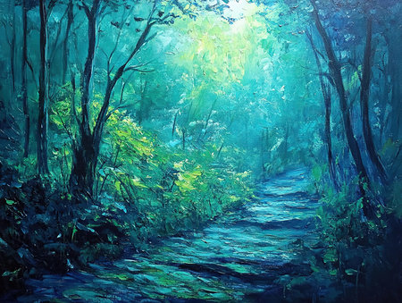 Digital painting of a path in the woods. Digital painting of a path in the woods.の素材