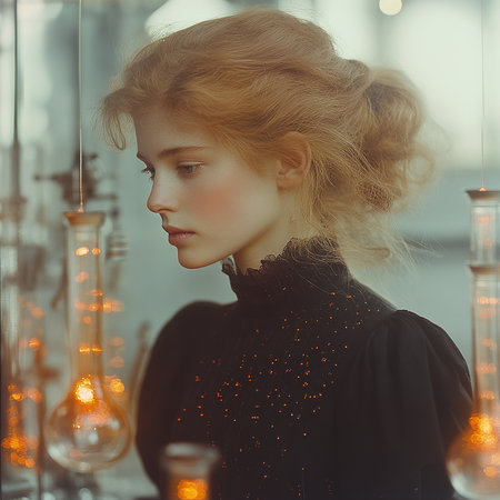 Portrait of a beautiful girl in a black dress in the interiorの素材