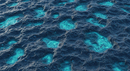 Blue sea water surface texture background, 3d rendering illustration. Computer digital drawing.の素材