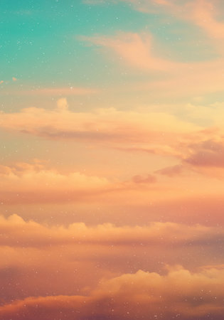 Sunset sky with cloud and stars, vintage color tone effect.の素材